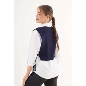 Gilet en tricot sans manches bleu marine pour femme, style preppy, texture anti-boulochage - Product Image 3