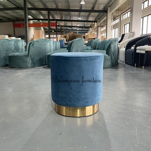 Modern Style <strong>Blue</strong> <strong>Velvet</strong> Cushion and Metal Tripod Home Living Room Wedding Event Furniture Ottoman <strong>Footstool</strong> - Product Image 1