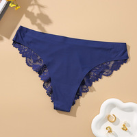 Traceless une pièce string dentelle slips femmes Sexy glace soie sous-vêtements femmes mi-taille culotte