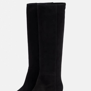 New Style Low Wedge Heels Pointed Toe Big Size 44 Shoes Suede Long <b>Boots</b> Women's on Flock Knee High Booties - Product Image 4