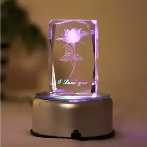 Mh-ft012 3d Laser Engraving Laser Rose Crystal Gifts Wedding Decoration Crystal Cube Crystal Paperweight