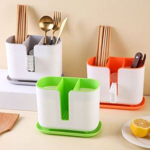 Household Kitchen Plastic Chopstick Holder Compartments Drainage Multifunctional Storage <b>Rack</b> Double-Layer Detachable Chopstick - Product Image 1