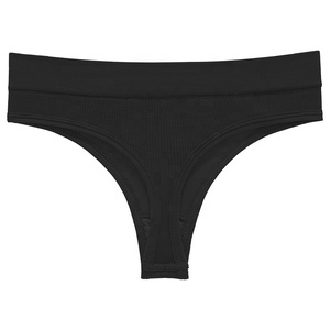Bikini perizoma donna personalizzato all'ingrosso a righe tinta unita vita bassa un pezzo ad asciugatura rapida T-back mutandine traspiranti - Product Image 6