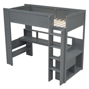 Loft Bed With Desk Combination Grey <b>Solid</b> <b>Wood</b> Frame Storage <b>Bookcase</b> Staircase Storage For Bedroom Kids And Adults - Product Image 5