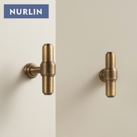 Poignées de porte de placard de cuisine en laiton massif Nurlin, style rétro français, bronze antique, poignées de tiroir, poignées de garde-robe, barre en T