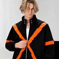 Streetwear transfrontalier style américain, fin, printemps, sans col, patchwork color-block, personnalisé, zippé, manches longues, polyester