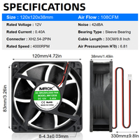 MK12038 24V 0.40A 3000RPM 108CFM 44dBA 120*120*38mm Ventilateurs à flux axial Ventilateur de refroidissement de radiateur d'échappement industriel