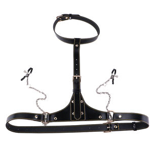 BDSM moda donna imbracatura Sexy Lingerie reggiseno in pelle con morsetto in metallo reggiseno erotico regolabile - Product Image 5
