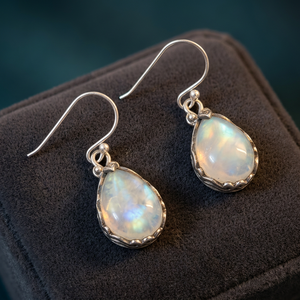 Pendientes de plata de ley 925 con piedra lunar de arcoíris, joyería elegante con piedra lunar Natural - Product Image 1