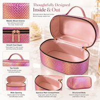 Sac cosmétique portable en PU, design ouvert et élégant, couleur unie de luxe, pour les voyages