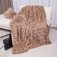 Manta de Franela de Poliéster Acogedora y Suave, con Patrón Impreso, Imitación de Piel de Conejo y Visón, para Cama Doble, Queen y King Size, Ideal para Invierno