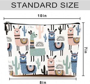 Bolsa de Maquillaje Impermeable de Lino con Diseño de Dibujos Animados, Bolsa de Aseo de Viaje con Cierre para Mujer - Product Image 6