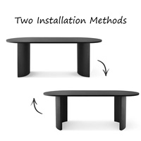 Table à manger ovale moderne 6 places en bois noir au design minimaliste 2026 avec support incurvé pour salle à manger