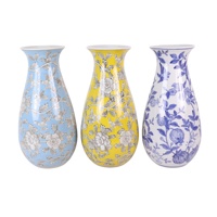 RXET20-A-B-C Ensemble de vases en porcelaine bleue et blanche avec motif floral et feuillage jaune et bleu pour la décoration intérieure