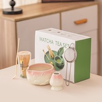 Ensemble de thé matcha en porcelaine à motif de fleurs de cerisier en relief, cinq pièces, écologique, durable, design Japandi, accessoires pour café