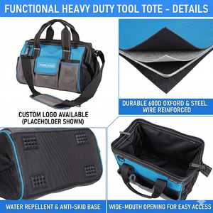 Blue & Grey Heavy Duty Oxford <b>Tool</b> Bag Collection for Electrician Carpenter, Full Range Customizable Logo Backpack <b>Trolley</b> Tote - Product Image 5