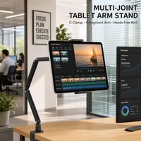 Dudukan Tablet BX-N02 Heavy Duty Berbahan Aluminium dengan Lengan Panjang, Penjepit Meja Anti Goyang untuk iPad Pro 12.9 & Ponsel