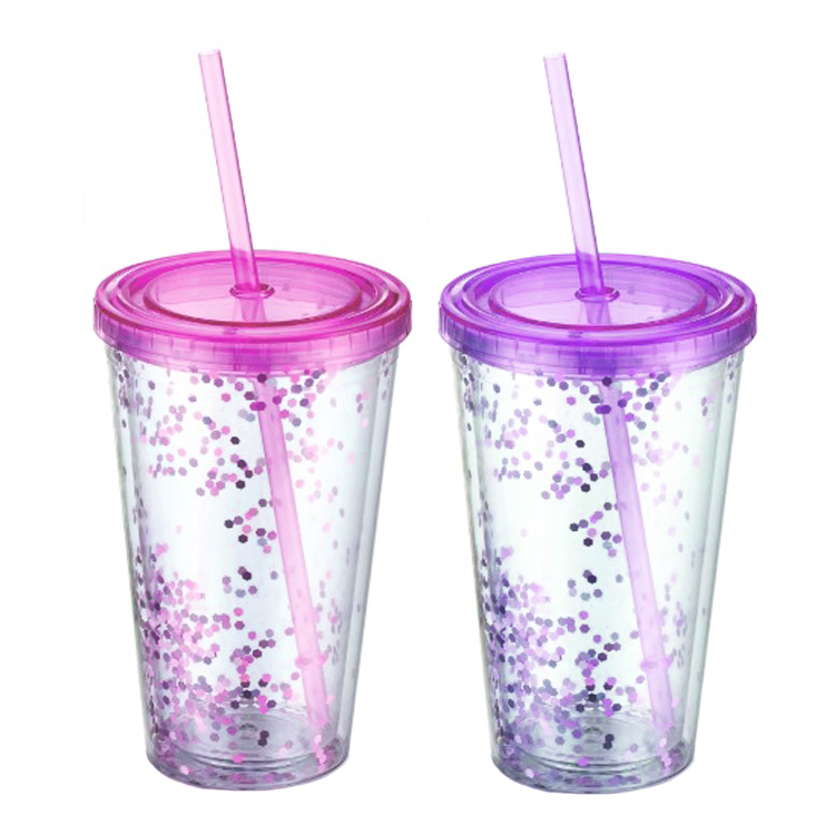 Оптовая продажа, индивидуальные пластиковые термокружки 450 мл с двойными стенками и соломинкой