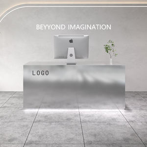 Modern Stainless Steel Reception <b>Desk</b> Simple Bar Counter for <b>Small</b> Clothing Store Cash Register Dance Room <b>Desk</b> Reception DeskMK - Product Image 5