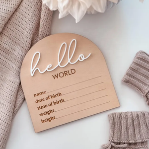 Plaque d'annonce de naissance « Hello World » – Annonce de naissance de nouveau-né – Accessoire <span class=keywords><strong>photo</strong></span> – Nom du bébé – Cadeau de fête prénatale |   Panneau « Bonjour le monde » - Product Image 2