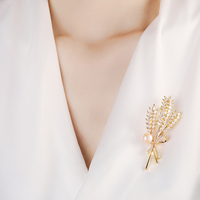 JAENONES Soldes Exceptionnelles Broche de Mariage Femme en Perle d'Eau Douce Naturelle et Zircon, Motif Épi de Blé