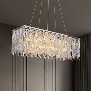 Zeal Lighting Restaurante Colgante Moderno Lujo Rectangular Plata Candelabros de cristal sobre mesa de comedor rectangular - Product Image 2