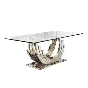 Modern moda popüler temperli cam dikdörtgen üst dekorasyon yemek masası