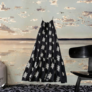 Robe longue décontractée d'été pour femme, style Empire, brodée, en dentelle, 100% coton tissé, teint uni, durable et lavable - Product Image 2