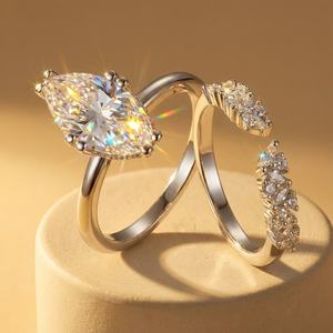 خواتم خطوبة ماركيز مفتوحة من الماس المويسانيت 3 قيراط VVS1 للنساء، طقم من قطعتين رائج على إنستغرام - Product Image 1