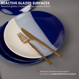 SAFA INTERNATIONAL Assiette de service ronde en céramique moderne, bleu gris blanc rayé, design bohème, faite à la main, antidérapante, décoration de table - Product Image 3