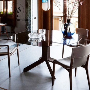 Italian Modern Home <strong>Dining</strong> Room Furniture Glass Desktop Solid Wood Designer <strong>Dining</strong> <strong>Table</strong> and <strong>Dining</strong> Chairs Set 6 Seater - Product Image 4