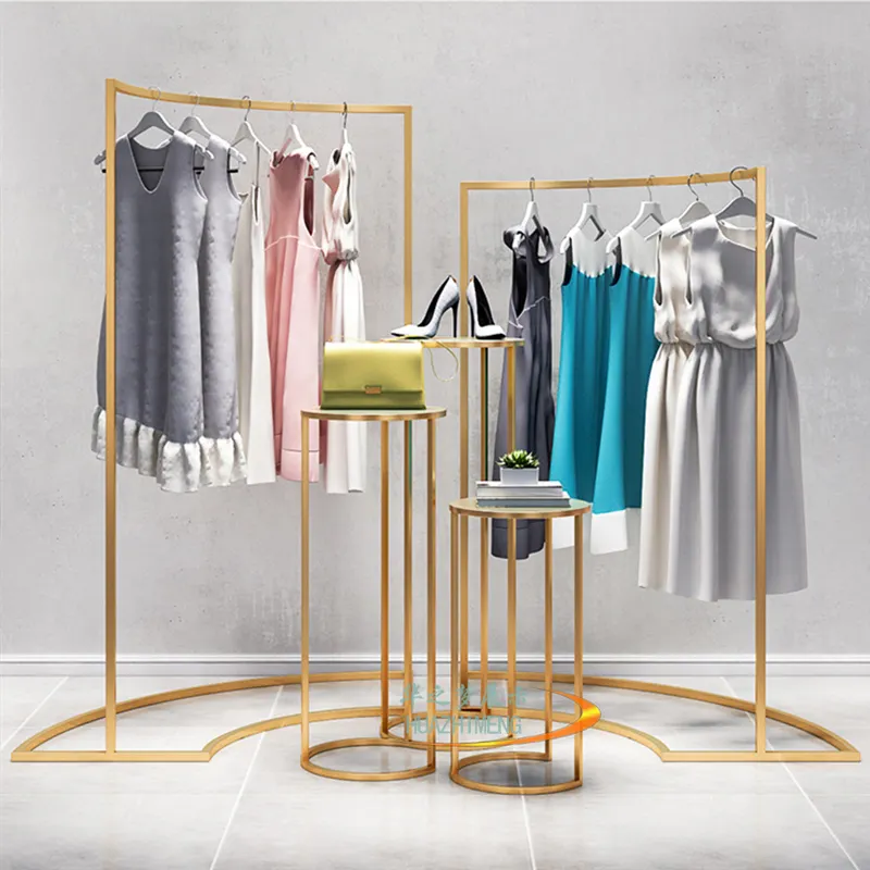 Golden women men cloth display racks clothing boutique supplies clothes display racks for clothes store