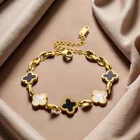 Gelang Baja Anti Karat Lapis Emas Motif Empat Daun Semanggi, Pembawa Keberuntungan untuk Wanita