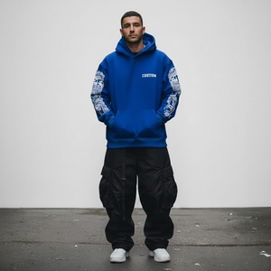 Sweat à capuche personnalisé en molleton épais bleu, imprimé crâne graphique gothique, style streetwear oversize Y2K, style skate, OEM ODM - Product Image 1
