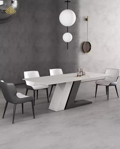 Table à manger en dalle de pierre brillante avec plateau minimaliste blanc montagne enneigée - Product Image 2