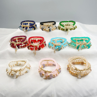 Ensemble de 4 bracelets élastiques Boho Chic pour femmes, bijoux tendance en perles de cristal dorées multicouches, accessoires de plage pour les fêtes