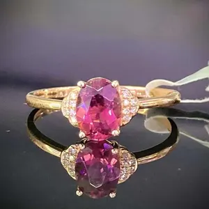 SGARIT Fine Jewelry 18K Gold 0.85CT Natural Pink Tourmaline Ring Gemstone Jewellery Engagement Wedding Women Retro Eternity Ring