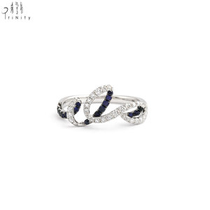 แหวนทองคำขาว 18K รูปทรงโค้งประดับไพลินธรรมชาติและเพชรธรรมชาติสำหรับผู้หญิง ของขวัญวันครบรอบ จากซัพพลายเออร์ฮ่องกงโดยเฉพาะ - Product Image 1