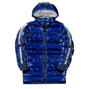주문 고품질 아래로 온난한 경량 재킷 외투 남자 두건이 있는 중간 길이 호흡기 재킷-금속 파랑