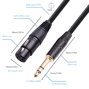 Cabo de Áudio para Microfone e Guitarra 6.35MM para XLR Fêmea, Adaptador Conversor Estéreo Balanceado com Revestimento em PVC, Em Estoque - Product Image 4