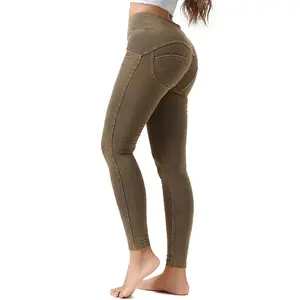 Jeans Yoga wanita, celana Legging untuk dewasa, celana ketat, pinggang tinggi, cepat kering, ringan, untuk Gym, Fitness, persik, dan dewasa