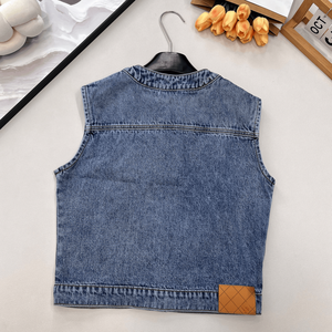 Women Blue Sleeveless <b>Denim</b> <b>Vest</b> with Button Front Casual Washed Jean <b>Jacket</b> for Daily Wear - Product Image 2
