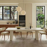 Ensemble table et chaises suspendues en ardoise travertine, style moderne minimaliste du milieu du siècle, résistant aux hautes températures et aux rayures