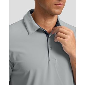 Polo de golf pour homme, coupe ajustée, manches courtes, col à 3 boutons, protection solaire, tissu respirant et anti-transpiration. - Product Image 3