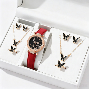 Ensemble de bijoux papillon pour femme en gros : montre, bagues, collier, boucles d'oreilles, montre diamantée, bracelet tendance - Product Image 4