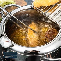 Couvercle de friteuse profonde en acier inoxydable à double fond non revêtu avec contrôle de la température, design japonais, pour usage domestique à gaz