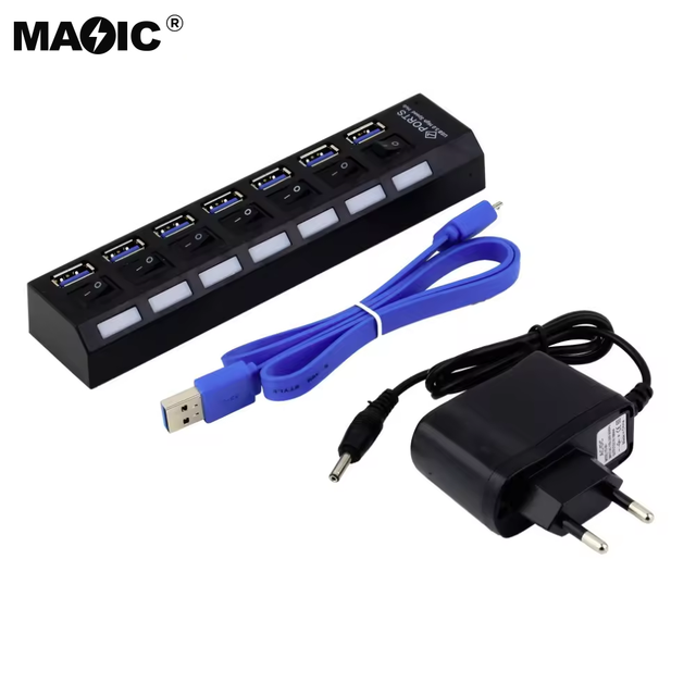 USB3.0 Hub 7 Ports with Switch with Power Adaptor