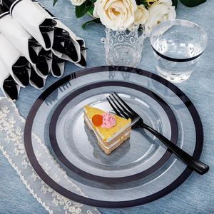 Plato de Presentación de 13 Pulgadas, Transparente, Dorado Pulido, Ecológico, de Plástico con Borde Negro para Bodas - Product Image 5