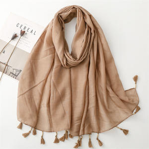 秋春ファッション女性コットンリネン感無地スカーフラップショール180*90cmレーストリムヒジャブ付き - Product Image 4