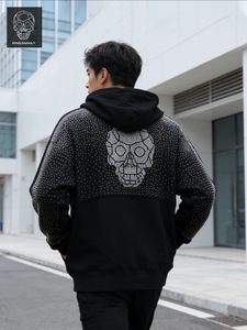 Sudadera de hombre OEM&ODM personalizada con diamantes, de peso pesado, estilo retro, para invierno, con cordón, unisex, oversize, lavado ácido, con <span class=keywords><strong>letras</strong></span> y pedrería - Product Image 4